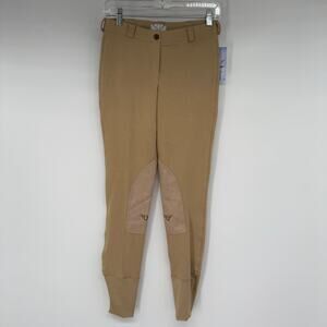 NWT TuffRider Ladies Starter Lowrise Pull-On Knee Patch Breeches Sz 26 Light Tan